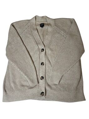 GAP Women's Fisherman Oatmeal Chunky Cotton Button-Up Knit Cardigan Sweater XXL